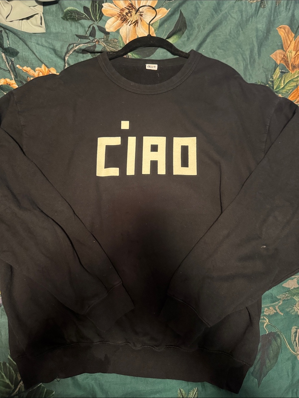 Clare V Black Crewneck with Cream CIAO Graphic